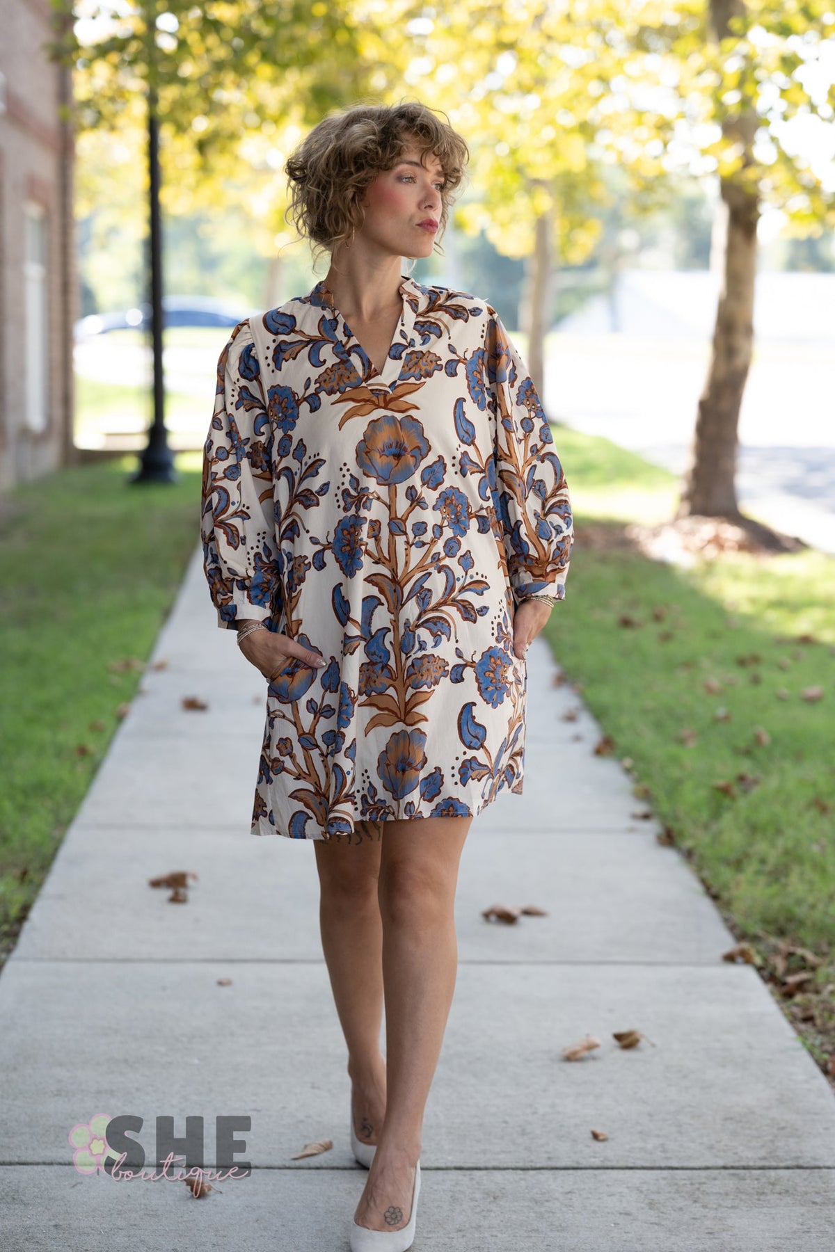 Zahra Brown Floral Dress - She Chester