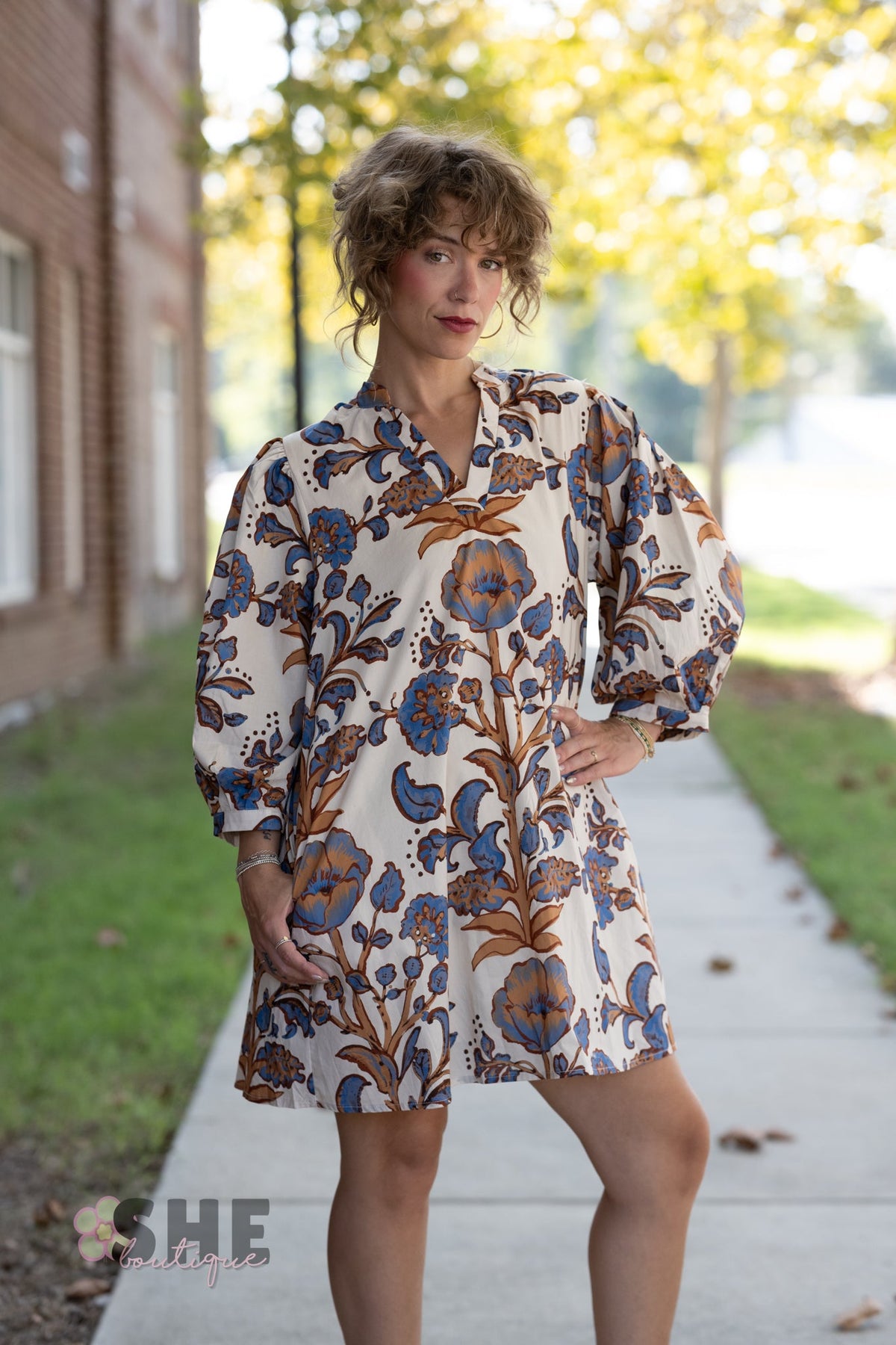 Zahra Brown Floral Dress - She Chester