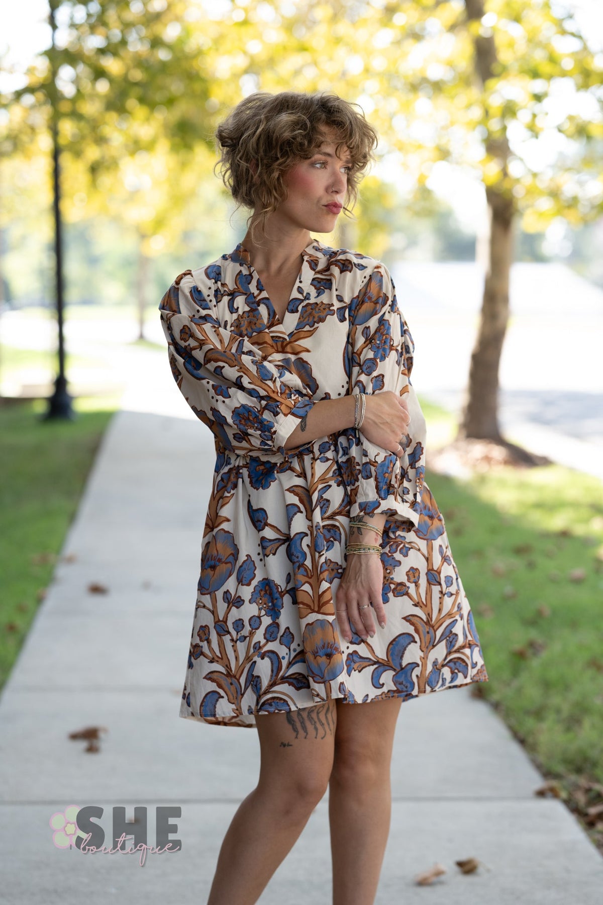 Zahra Brown Floral Dress - She Chester
