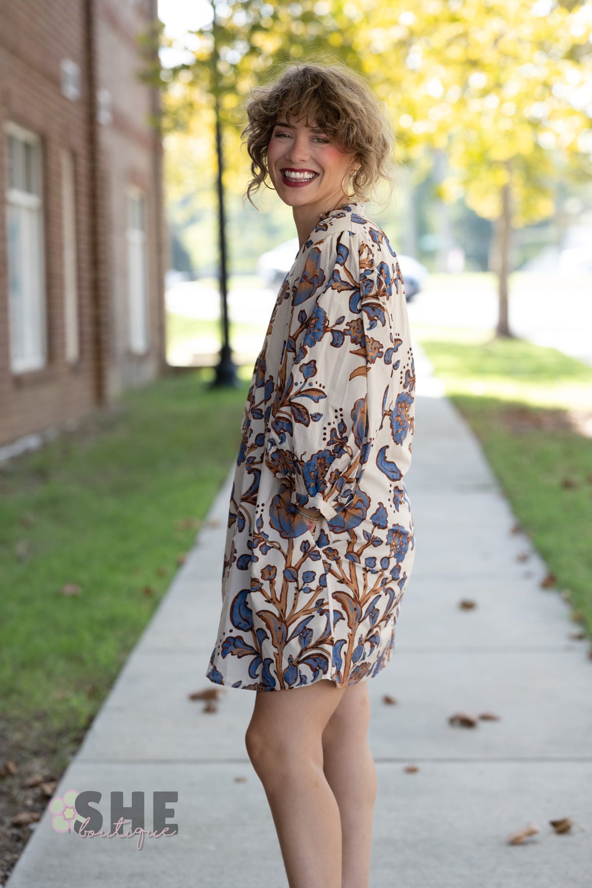 Zahra Brown Floral Dress - She Chester