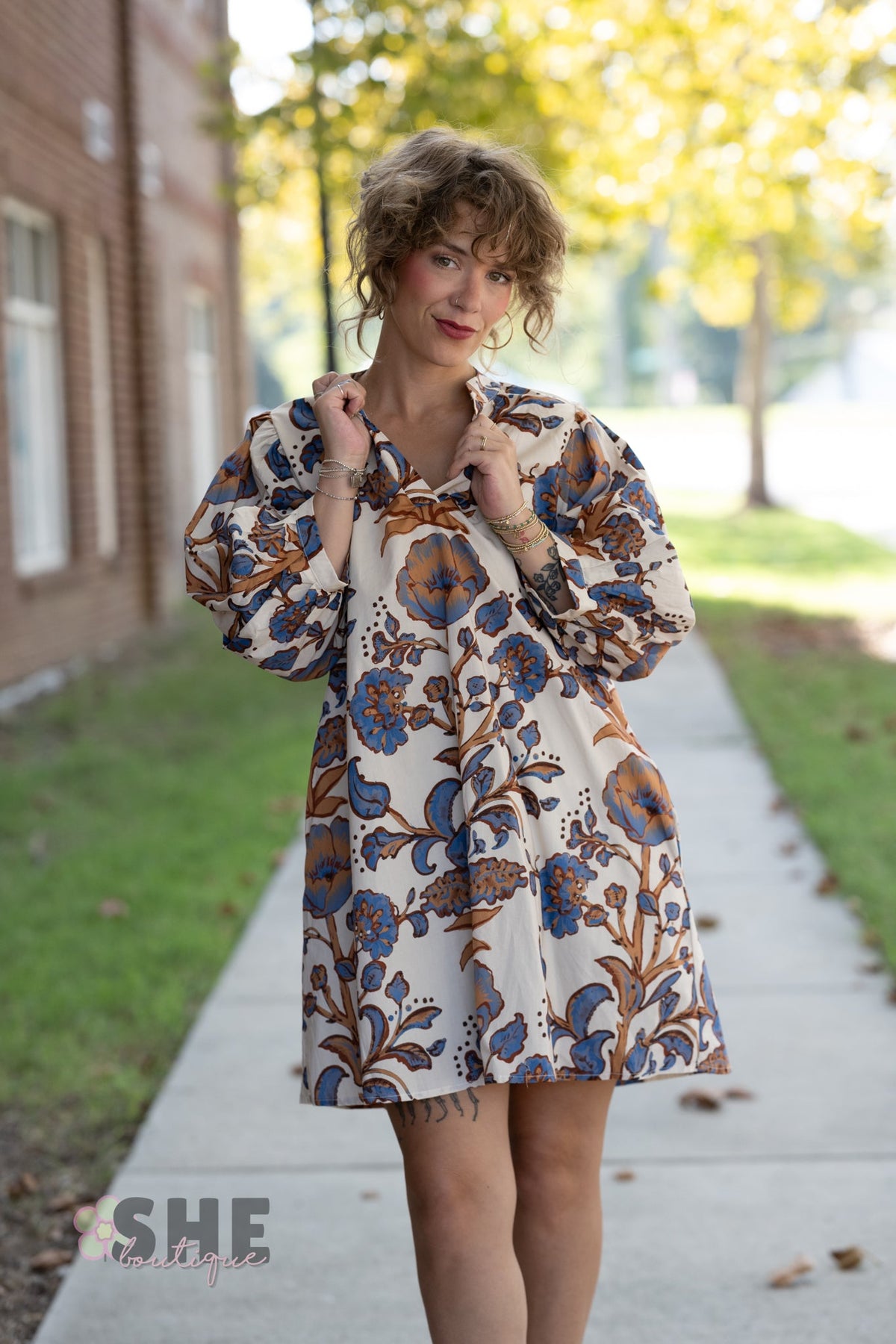 Zahra Brown Floral Dress - She Chester