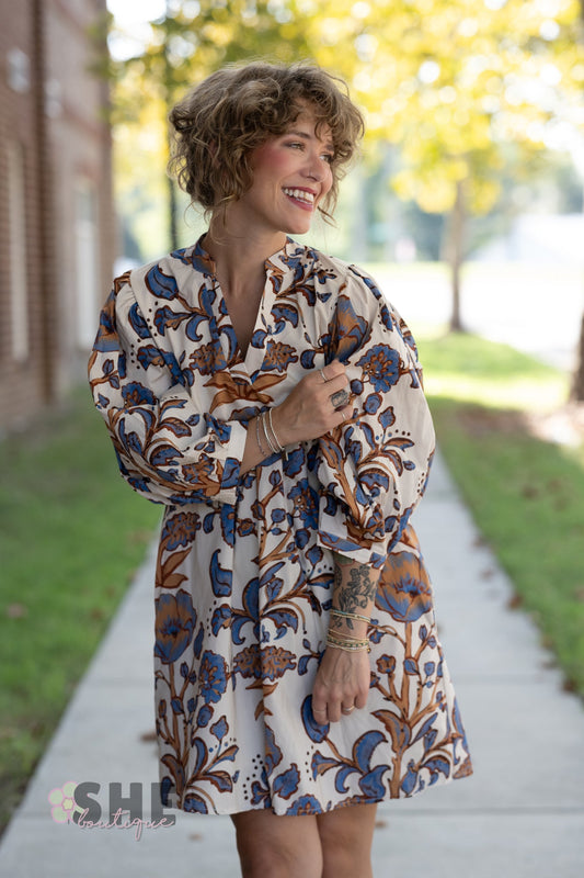 Zahra Brown Floral Dress - She Chester