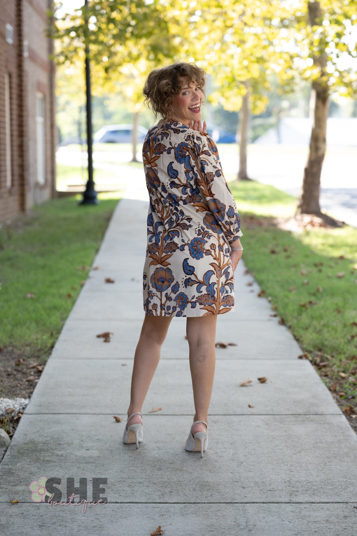 Zahra Brown Floral Dress - She Chester