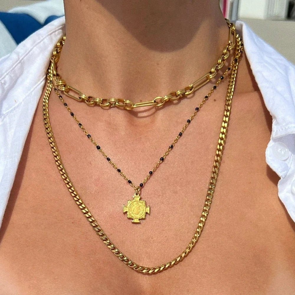 Zayla Cross Pendant Enamel Beaded Necklace - 597 - She Chester