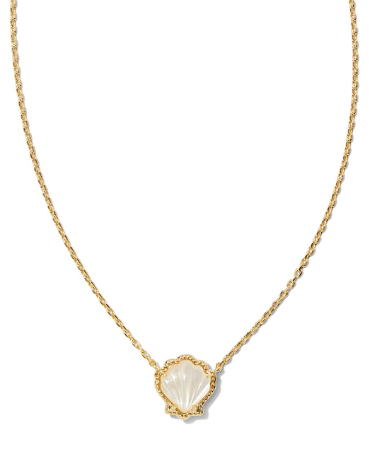 BRYNNE SHELL SHORT PENDANT NECKLACE IN GOLD IVORY MOTHER OF PEARL