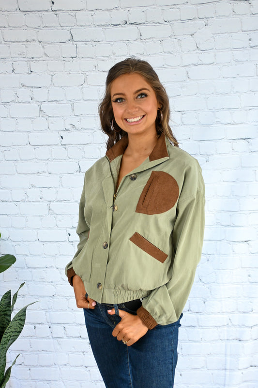 Contrast Jacket - Olive -