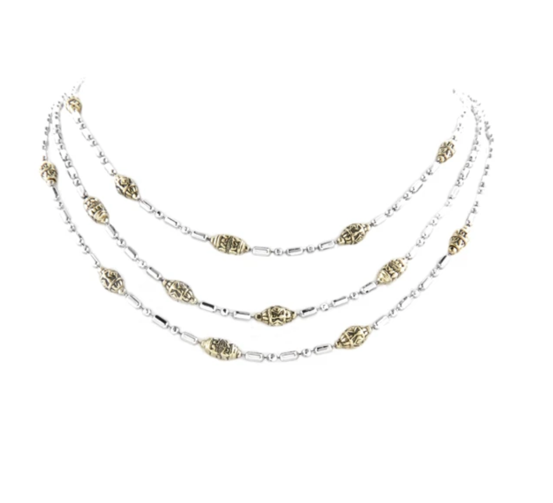 Beaded Two Tone Triple Strand Necklace N2794-A000