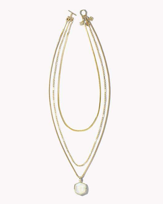 Davis Triple Chain Necklace Gold Iridescent Opalite