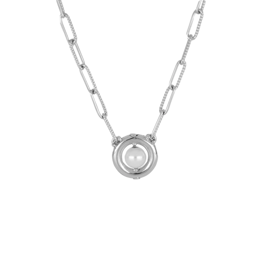Diamante Pearl Silver Necklace N5596-RB03