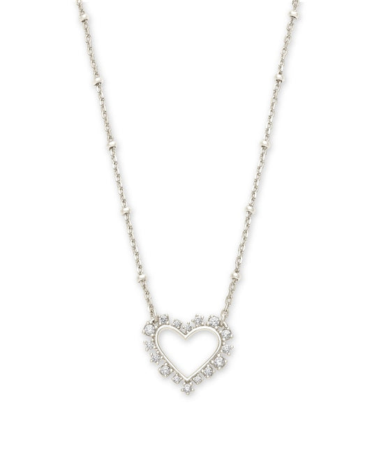 Ari Heart Rhodium White Crystal Necklace