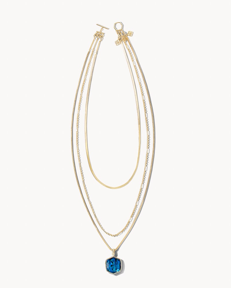 Davis Triple Chain Necklace Gold Navy Abalone