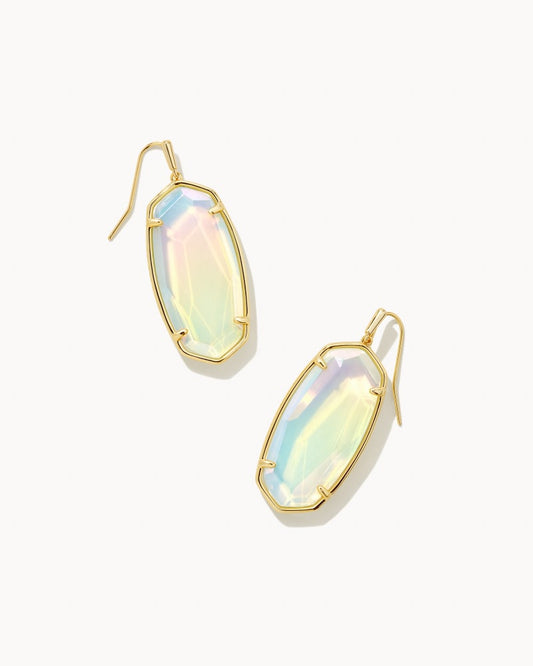 Faceted Elle Drop Earrings Gold Iridescent Opalite
