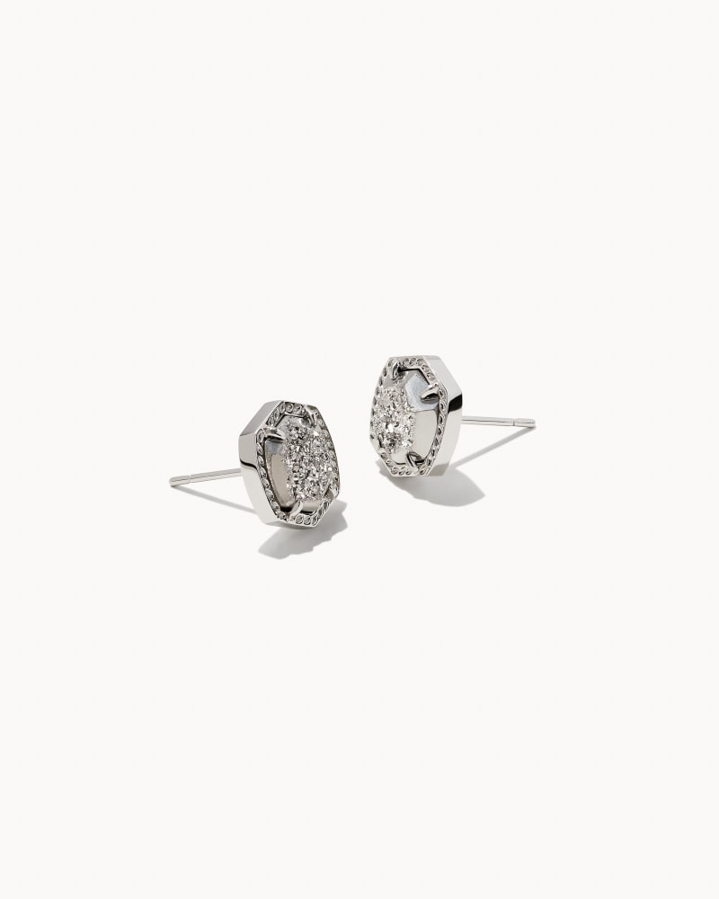 Davie Stud Earrings Rhodium Platinum Drusy