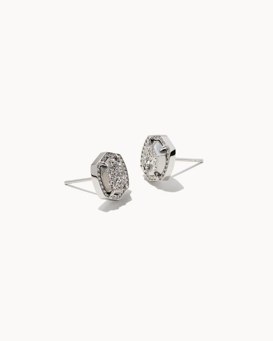 Davie Stud Earrings Rhodium Platinum Drusy