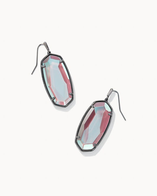 Faceted Elle Drop Earrings Gunmetal Gray Dichroic Glass