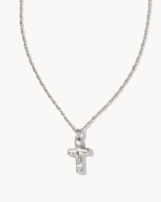 Cross Pendant Necklace Rhodium Metal