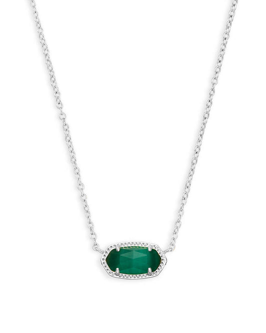 Elisa Necklace Rhodium Emerald Cats Eye