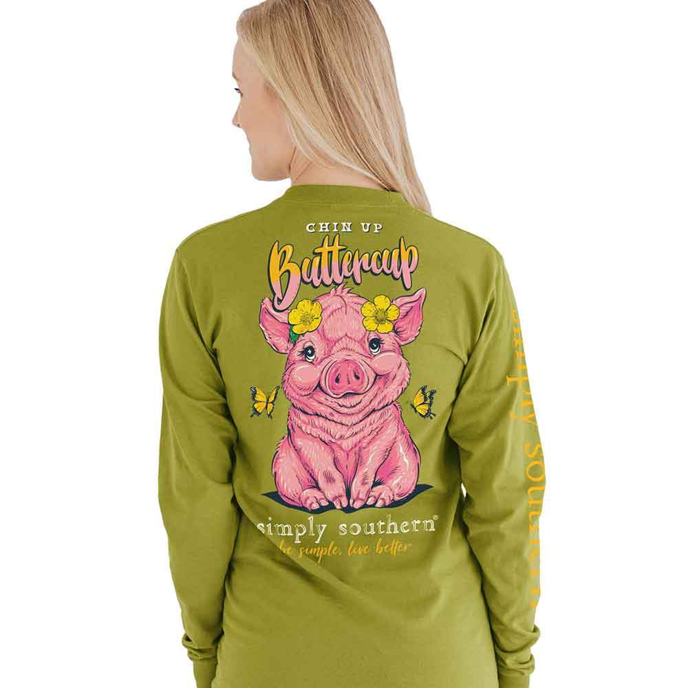 Chin Up Buttercup Pig Long Sleeve Tee Final Sale