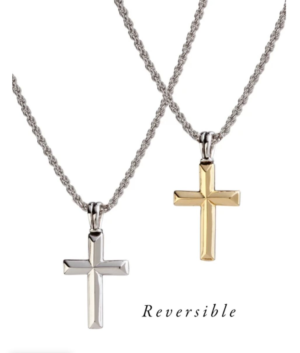 Reversible Gold / Rhodium Cross Necklace K5044-A005