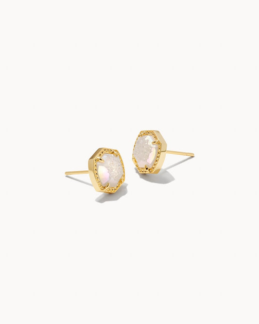 Davie Stud Earrings Gold Iridescent Drusy