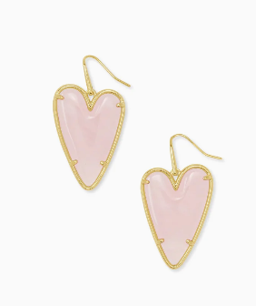 Ansley Heart Gold Drop Earrings In Rose Quartz