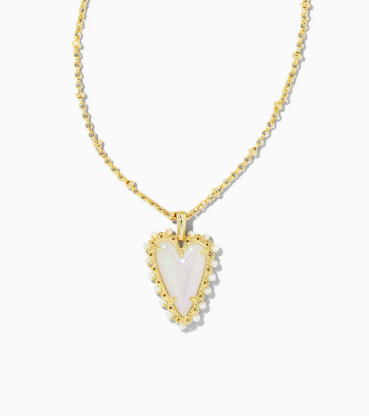 Beaded Ansley Gold Iridescent Frost Glass Heart Necklace