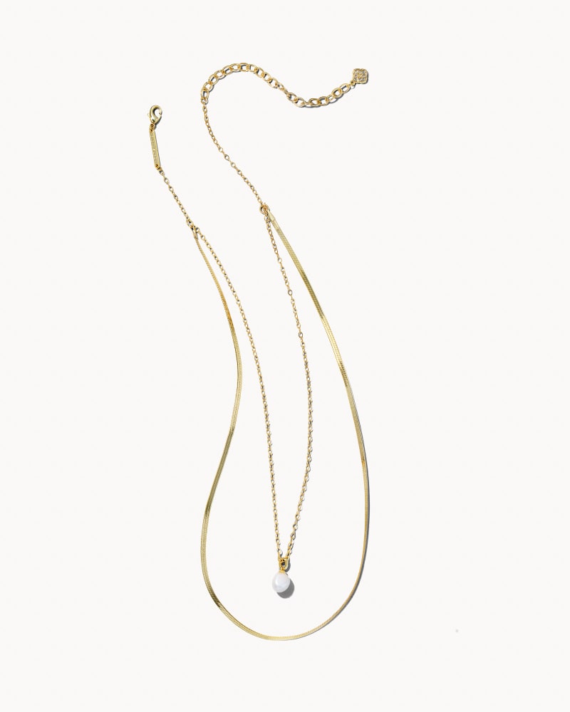 Lindsay Multi Strand Necklace Gold White Pearl