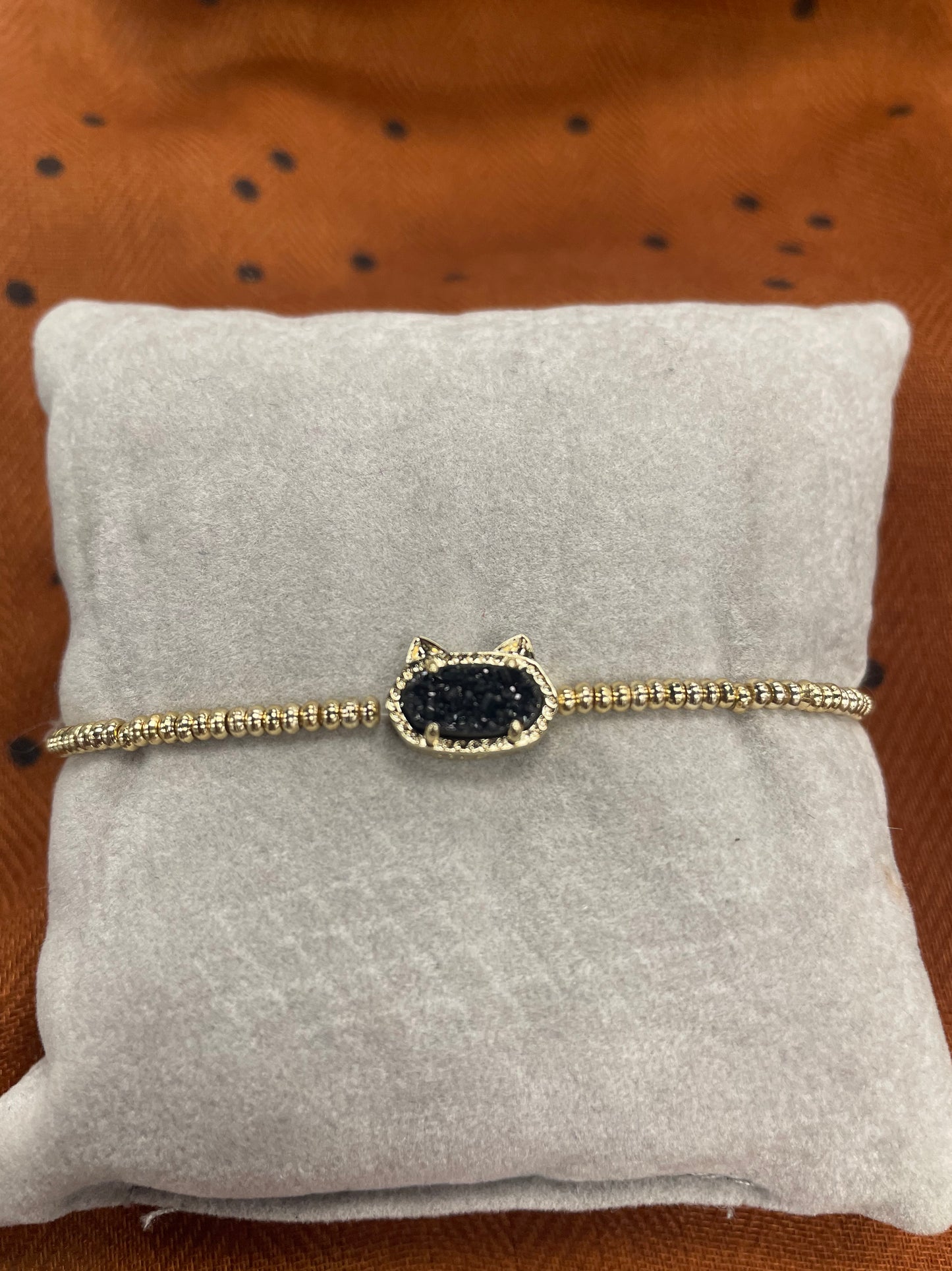 Elisa Cat Stretch Bracelet Gold Black Drusy