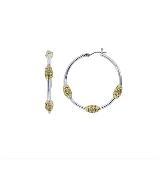 Beaded Two Tone Tri-Bead Hoop Earrings G2729-A000