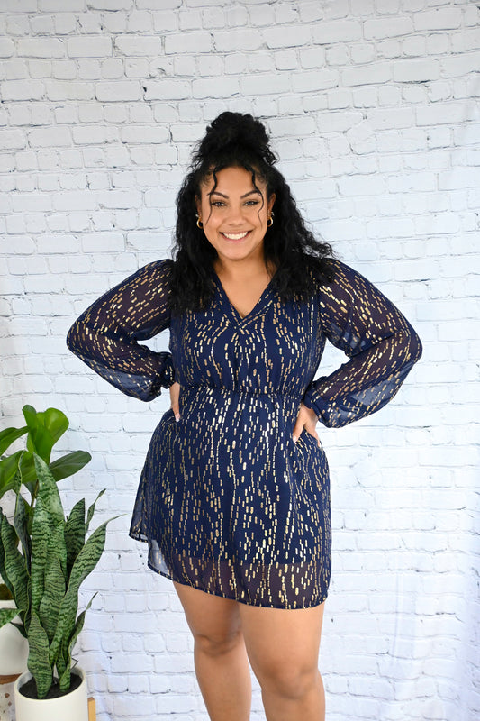 Sherry Gold Foil Navy Dress