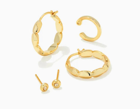 BROOKE HUGGIE & STUD SET GOLD METAL