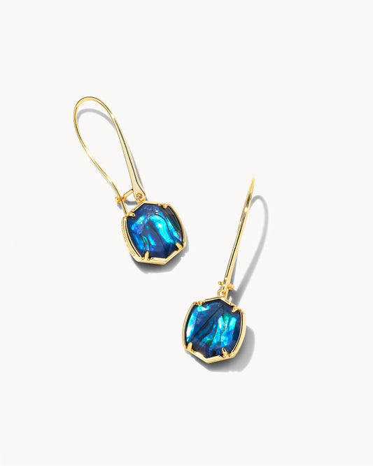 Davis Drop Earrings Gold Navy Abalone