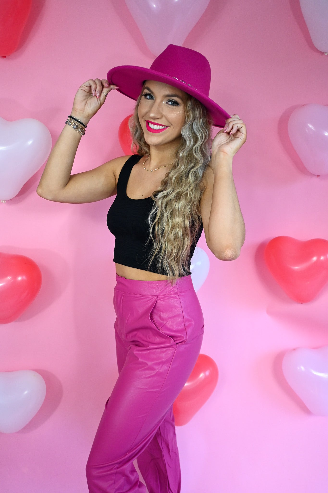 Magenta Pleather Joggers She Chester