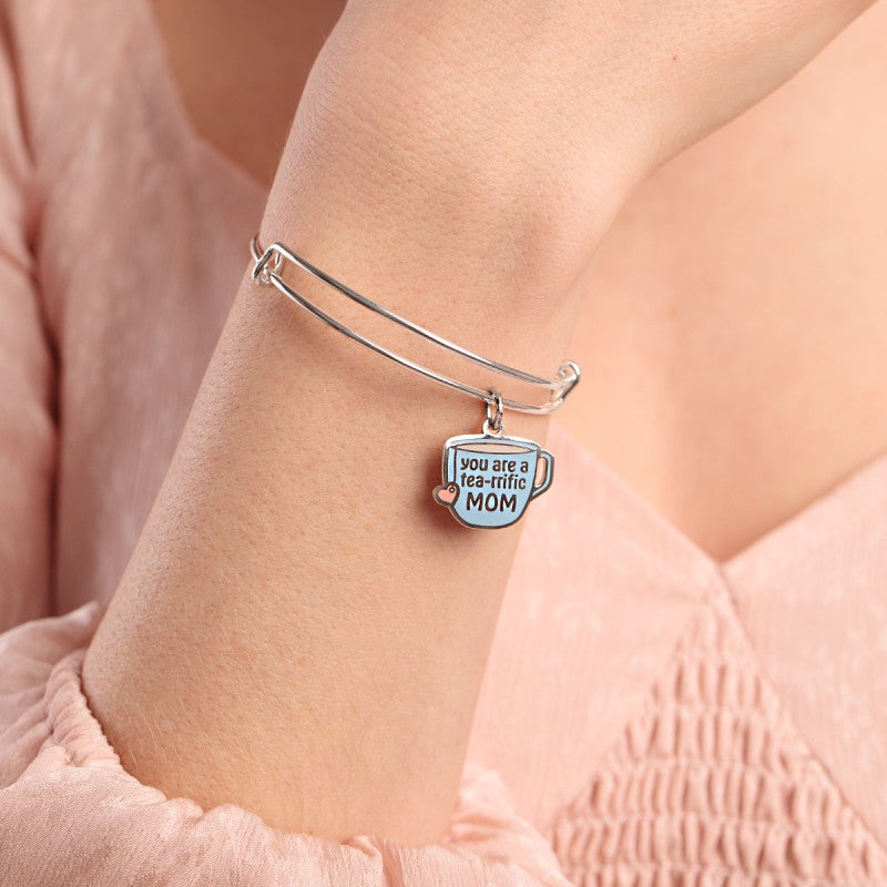 You're a Tea-rrific Mom Expandable Wire Bangle Shiny Silver