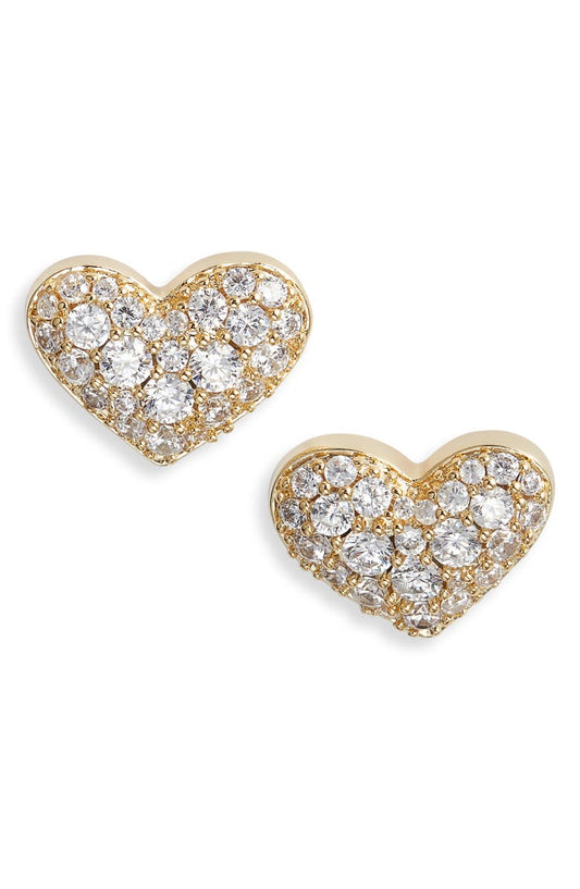 Ari Pave Crystal Heart Gold Earrings