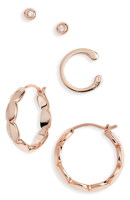 BROOKE HUGGIE & STUD SET ROSE GOLD METAL