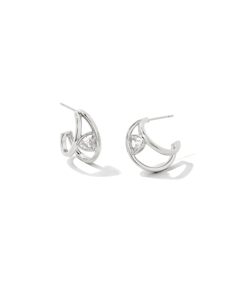 Arden Huggie Earring Rhodium White Crystal - She Chester