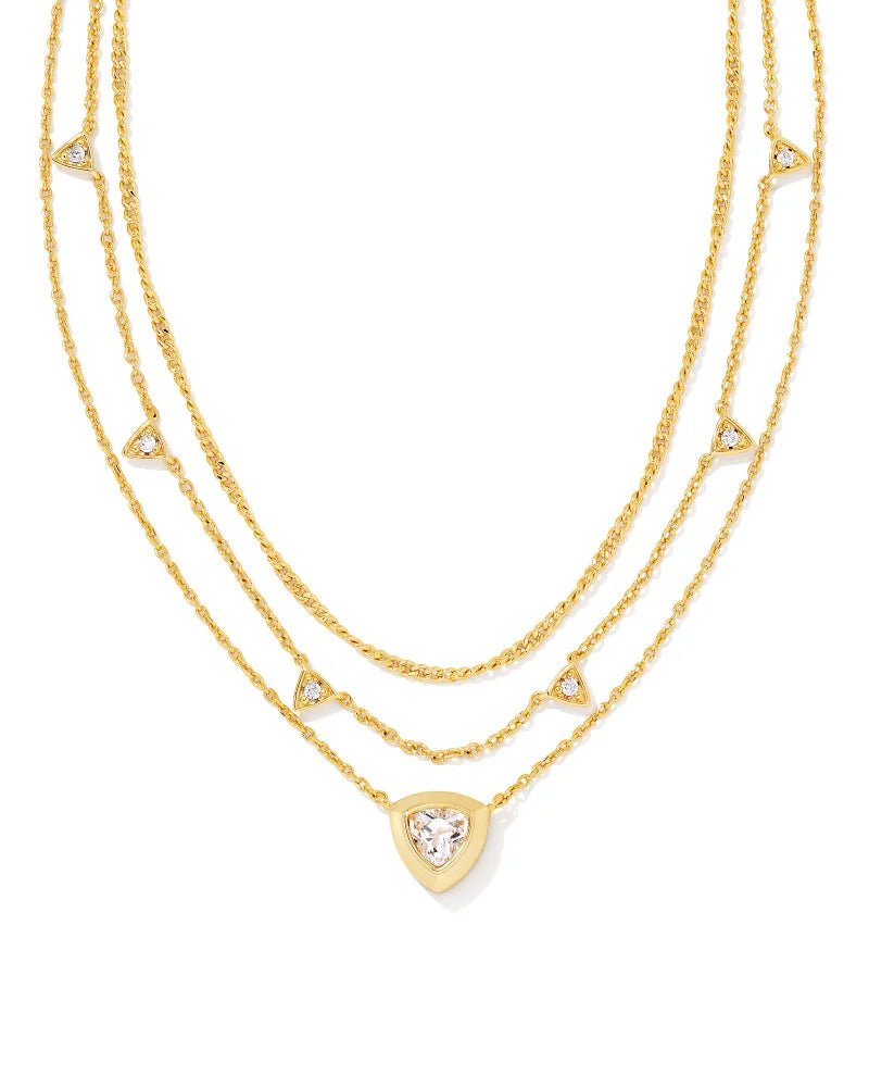 Arden Multi Strand Necklace Gold White Crystal - She Chester