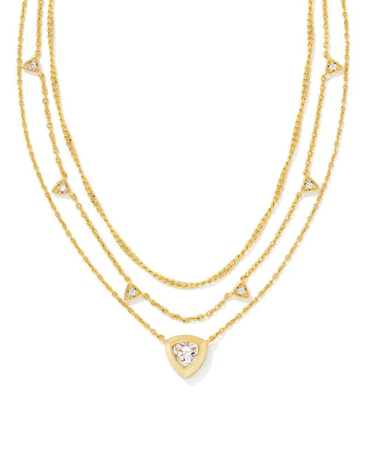 Arden Multi Strand Necklace Gold White Crystal - She Chester