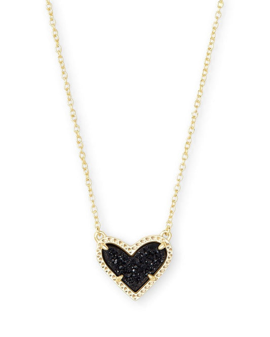 Ari Heart Gold Pendant Necklace In Black Drusy - She Chester