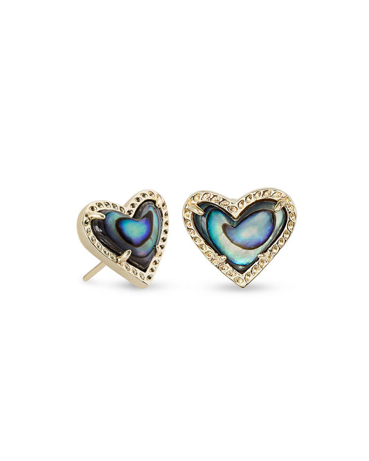Ari Heart Gold Stud Earrings In Abalone Shell - She Chester