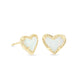 Ari Heart Gold Stud Earrings In White Kyocera Opal - She Chester