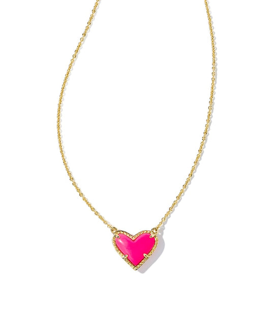 Ari Heart Necklace Gold Neon Pink - She Chester