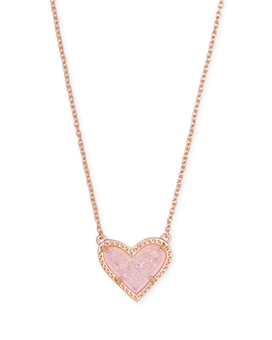 Ari Heart Pink Drusy Gold Heart Necklace - She Chester