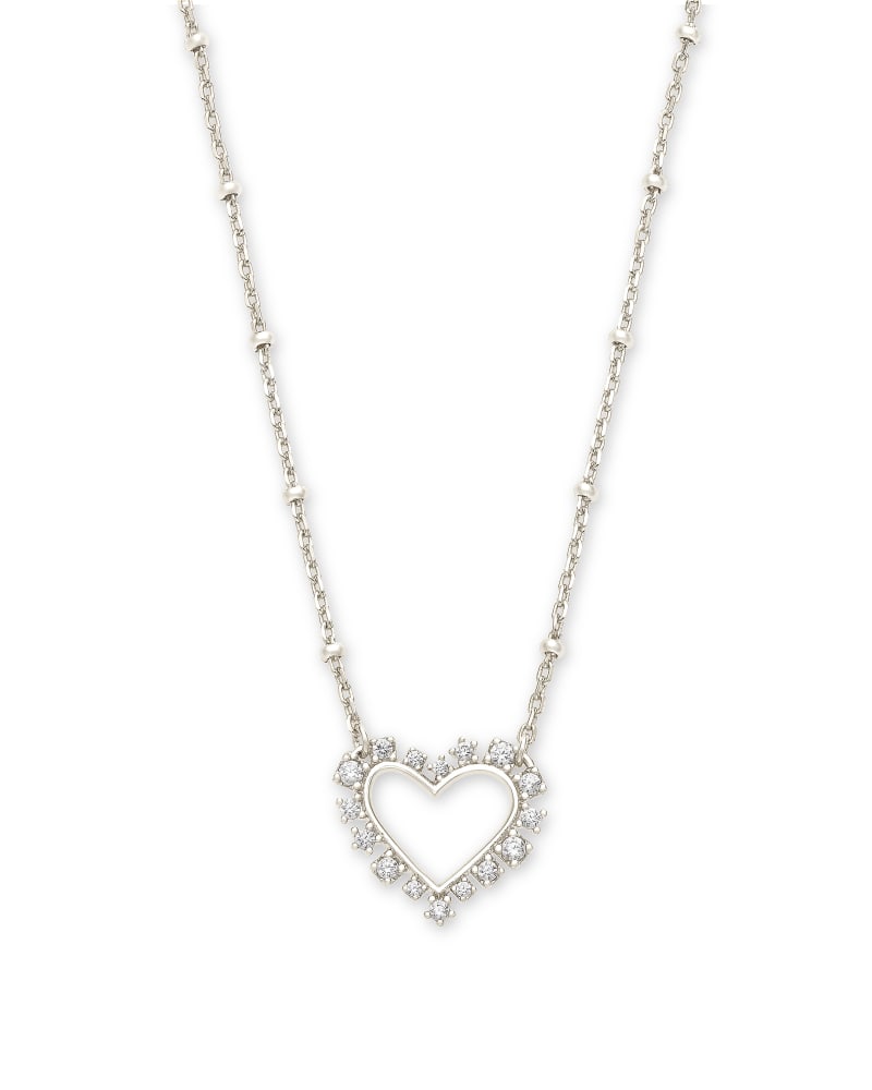 Ari Heart Rhodium White Crystal Necklace - She Chester