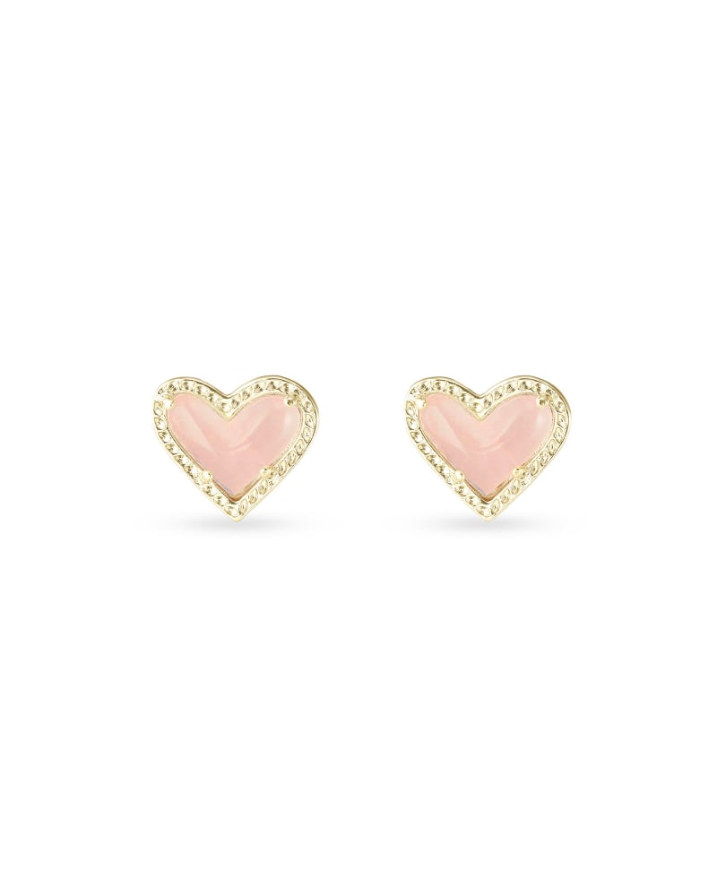 Ari Heart Rose Quartz Gold Stud Earrings - She Chester