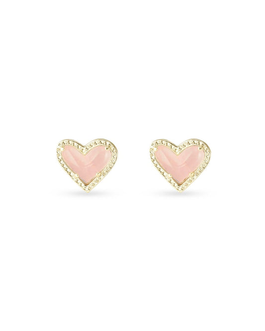 Ari Heart Rose Quartz Gold Stud Earrings - She Chester