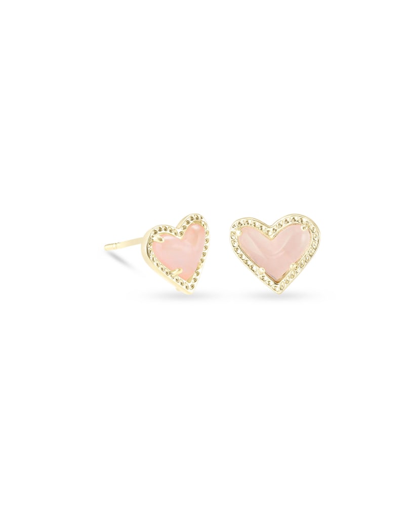 Ari Heart Rose Quartz Gold Stud Earrings - She Chester