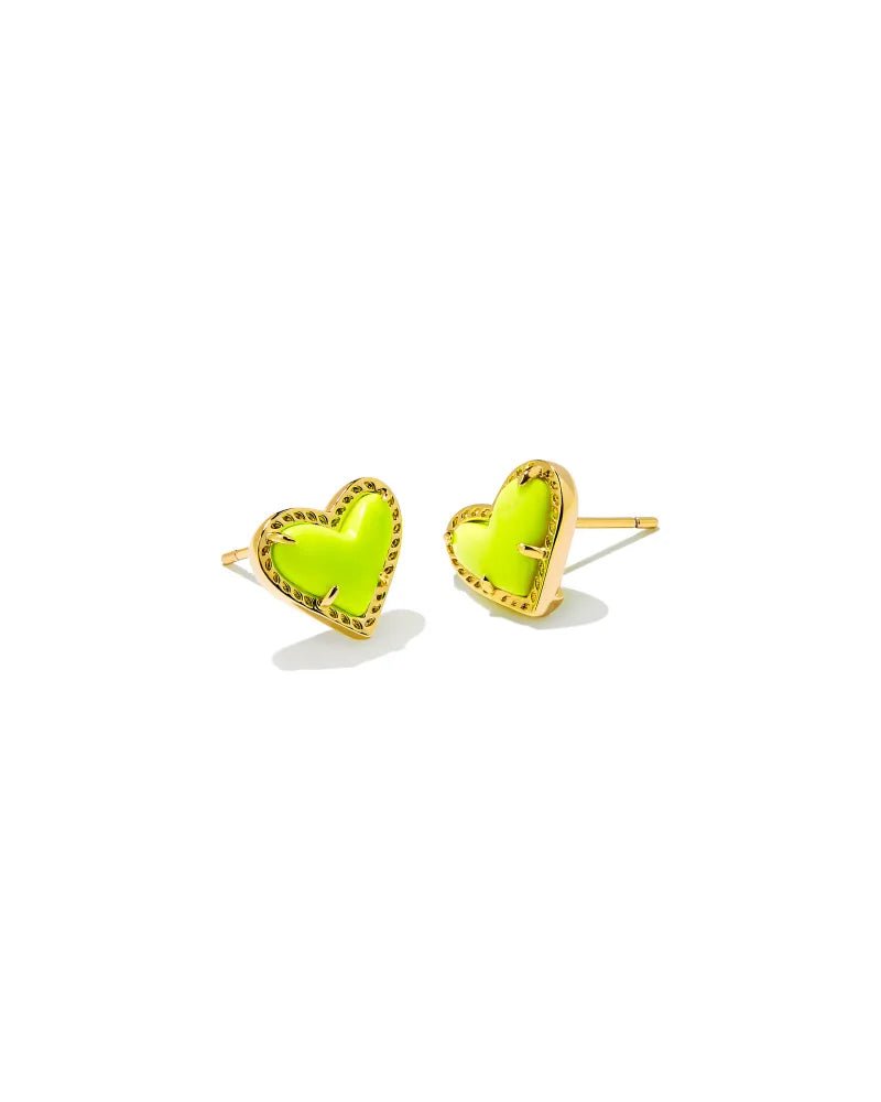 Ari Heart Stud Earrings Gold Neon Yellow - She Chester