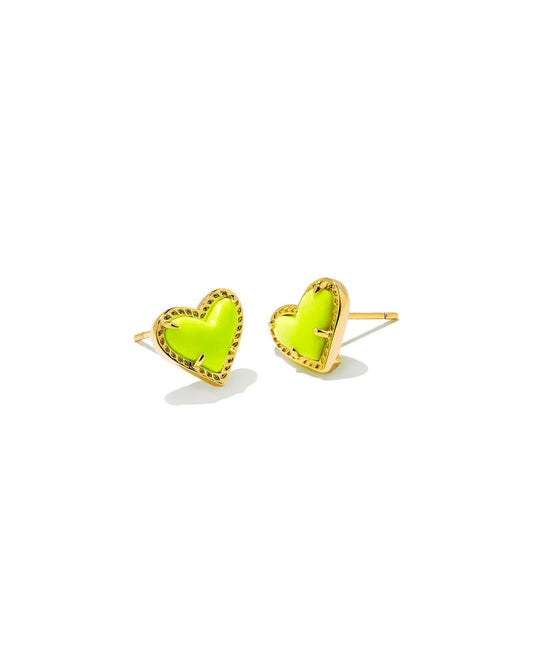 Ari Heart Stud Earrings Gold Neon Yellow - She Chester